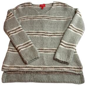 Chelsea & Violet Knit Gray Stripe Fuzzy Sweater Womens Size Large Cozychic